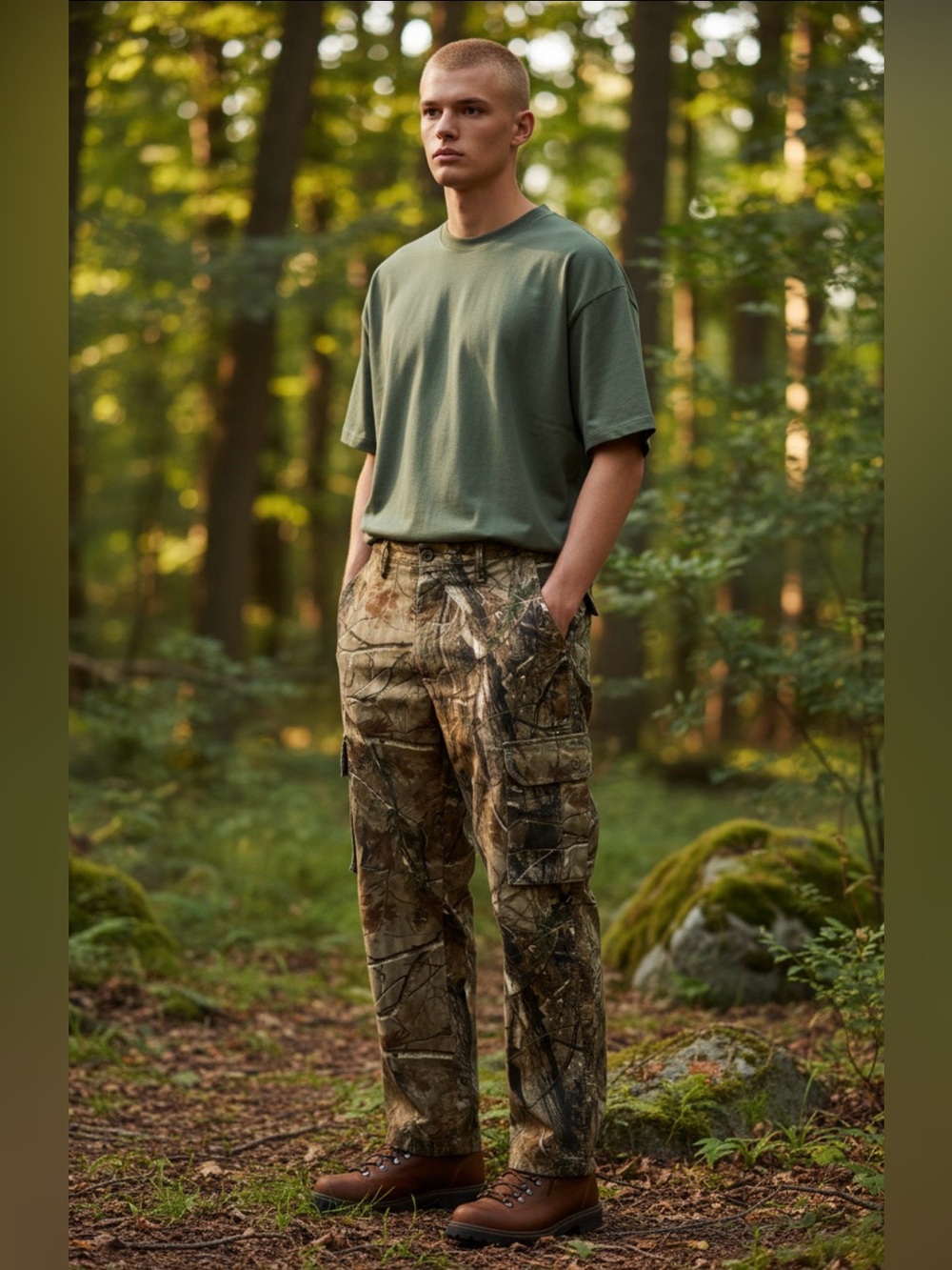 Realtree Men's 44 X 32 Cargo Hunting Pants Tie Hem 6 Pocket Cotton Blend Outdoor